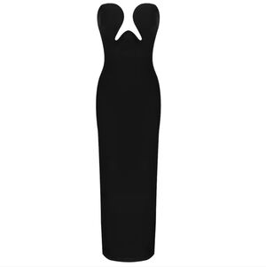 Deep Neck Plunge Irregular Neckline Maxi Bodycon Dress